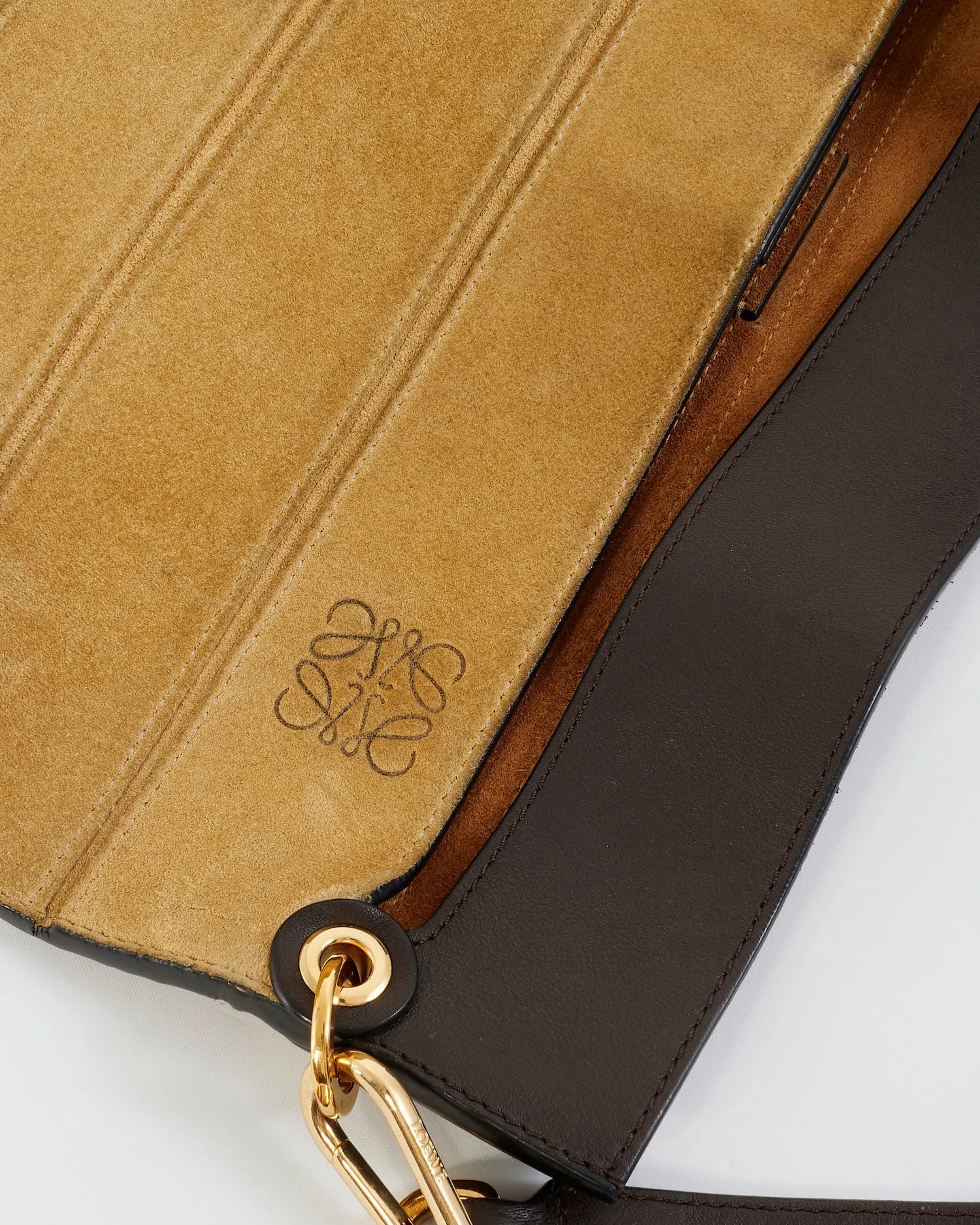 Loewe Brown Stitched Suede Shoulder Bag With Strap