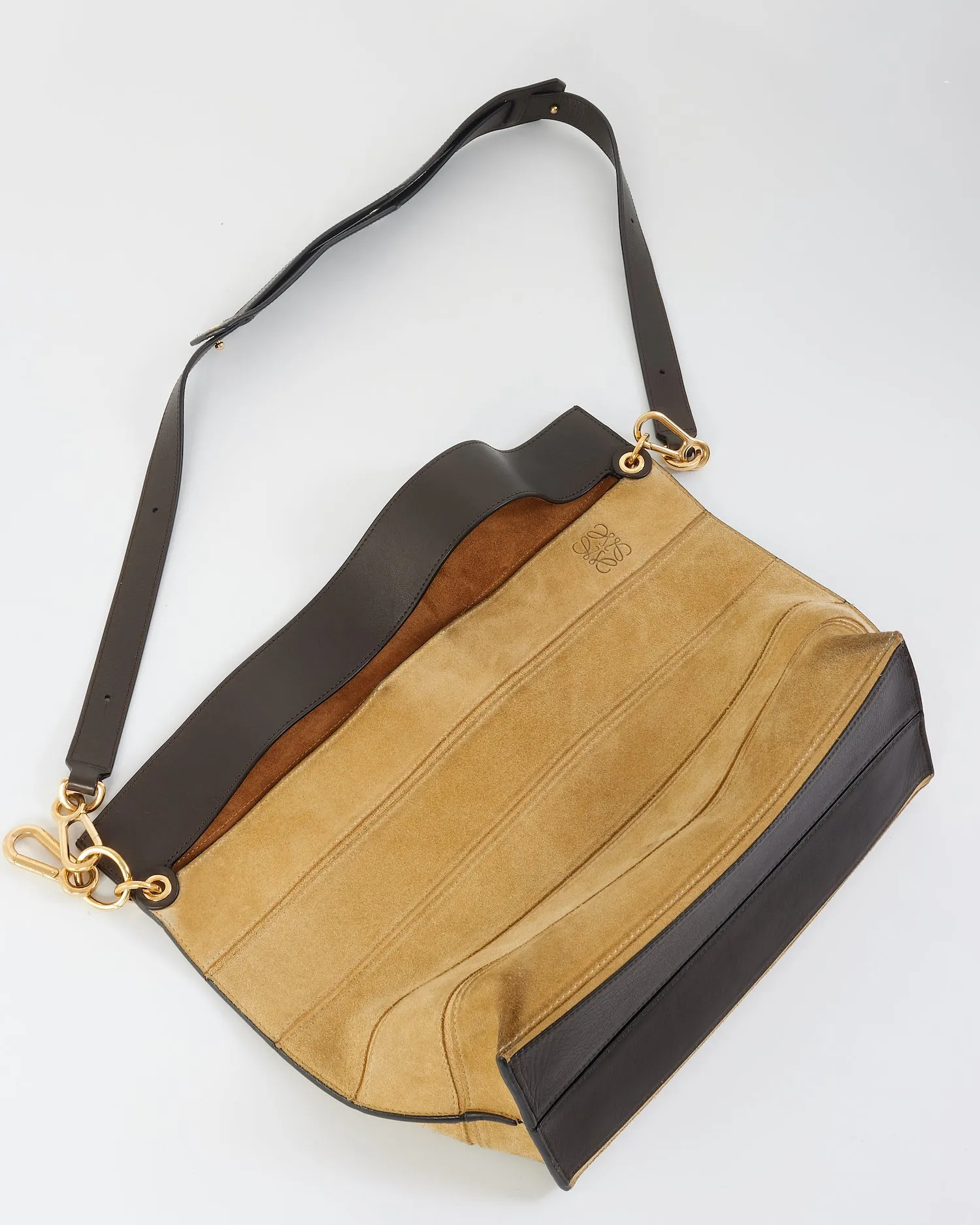 Loewe Brown Stitched Suede Shoulder Bag With Strap