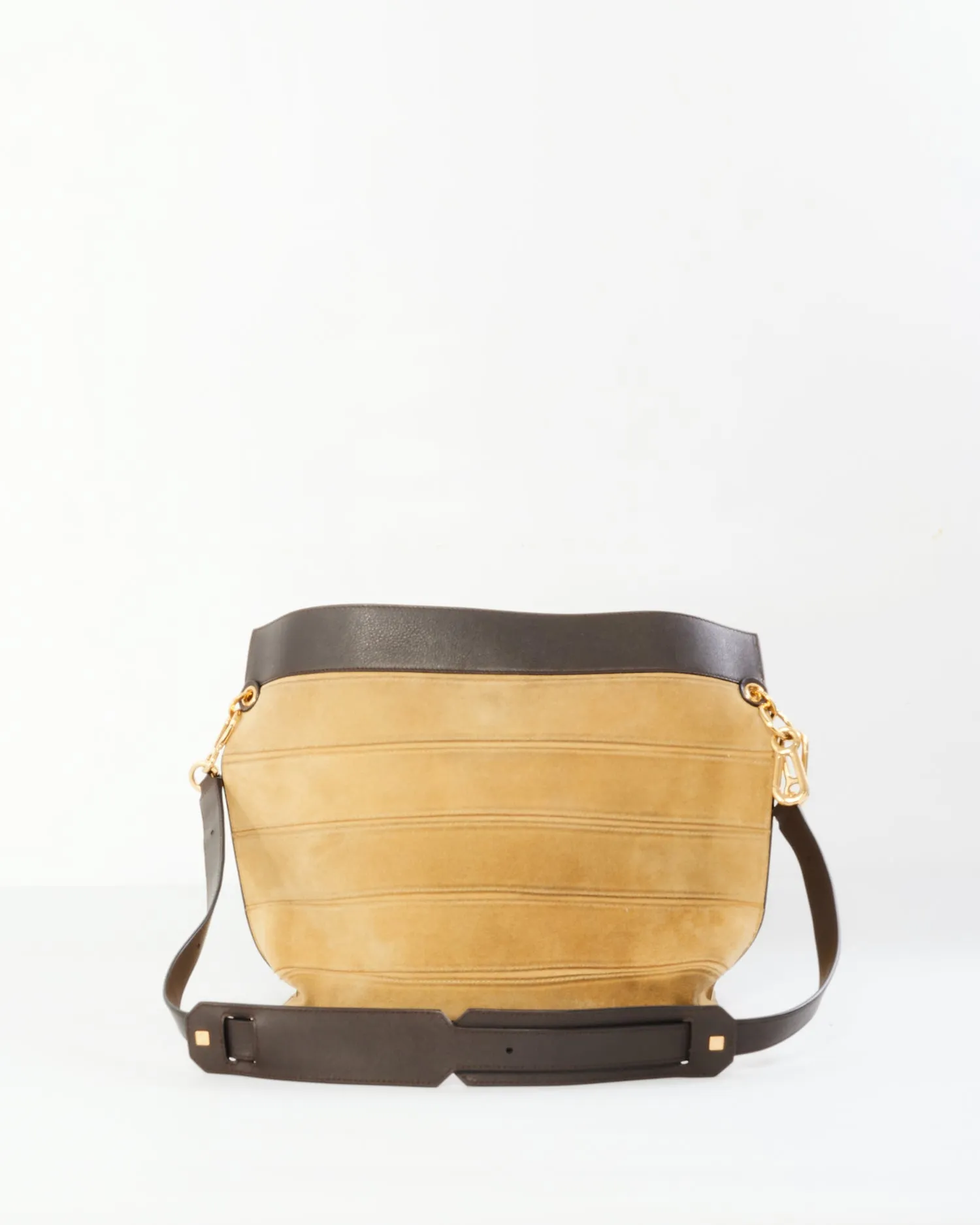 Loewe Brown Stitched Suede Shoulder Bag With Strap