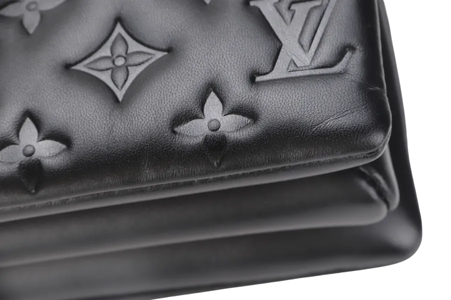 LOUIS VUITTON COUSSIN BB NOIR MONOGRAM EMBOSSED PUFFY LAMBSKIN (M21259) GOLD HARDWARE WITH CHAIN, STRAP, DUST COVER AND BOX