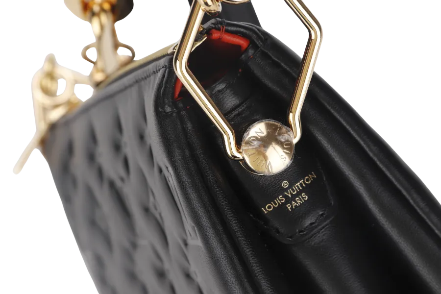 LOUIS VUITTON COUSSIN BB NOIR MONOGRAM EMBOSSED PUFFY LAMBSKIN (M21259) GOLD HARDWARE WITH CHAIN, STRAP, DUST COVER AND BOX