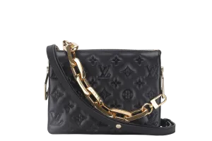 LOUIS VUITTON COUSSIN BB NOIR MONOGRAM EMBOSSED PUFFY LAMBSKIN (M21259) GOLD HARDWARE WITH CHAIN, STRAP, DUST COVER AND BOX