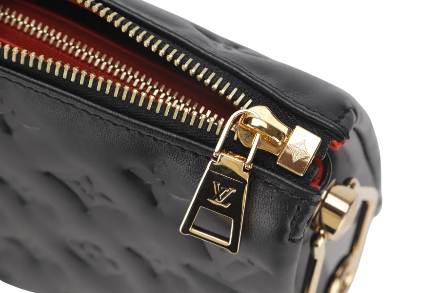 LOUIS VUITTON COUSSIN BB NOIR MONOGRAM EMBOSSED PUFFY LAMBSKIN (M21259) GOLD HARDWARE WITH CHAIN, STRAP, DUST COVER AND BOX