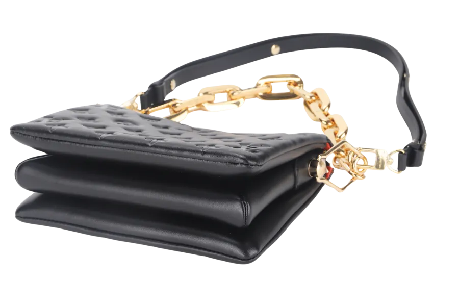 LOUIS VUITTON COUSSIN BB NOIR MONOGRAM EMBOSSED PUFFY LAMBSKIN (M21259) GOLD HARDWARE WITH CHAIN, STRAP, DUST COVER AND BOX