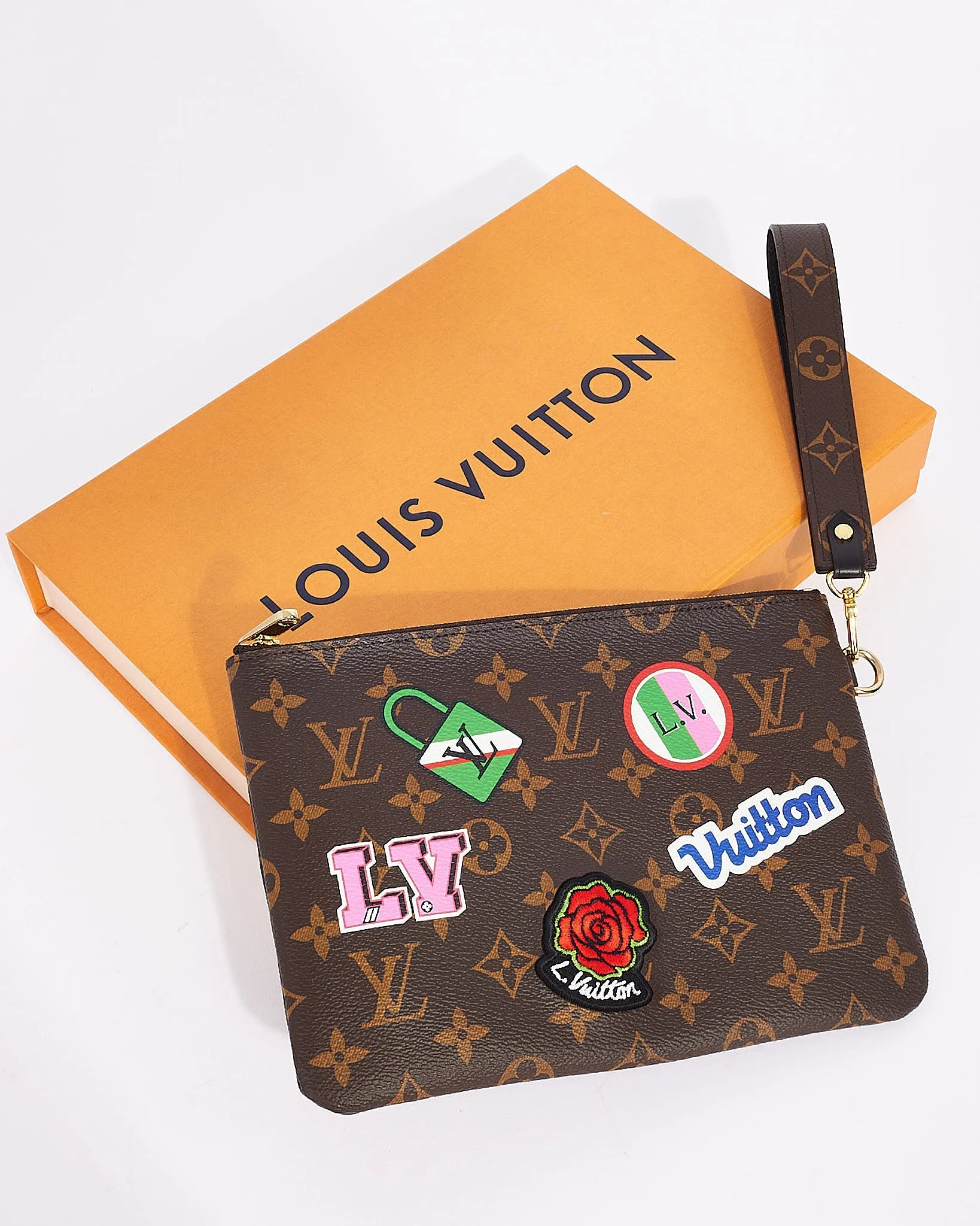 Louis Vuitton Monogram Canvas Patches City Wristlet Pouch Bag