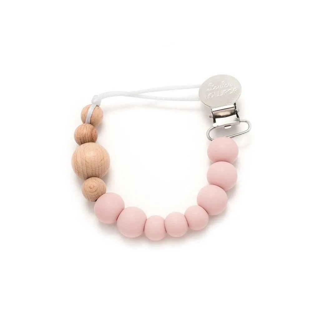 LouLou LOLLIPOP Colour Block Silicone & Wood Pacifier Clip (Pink Quartz)