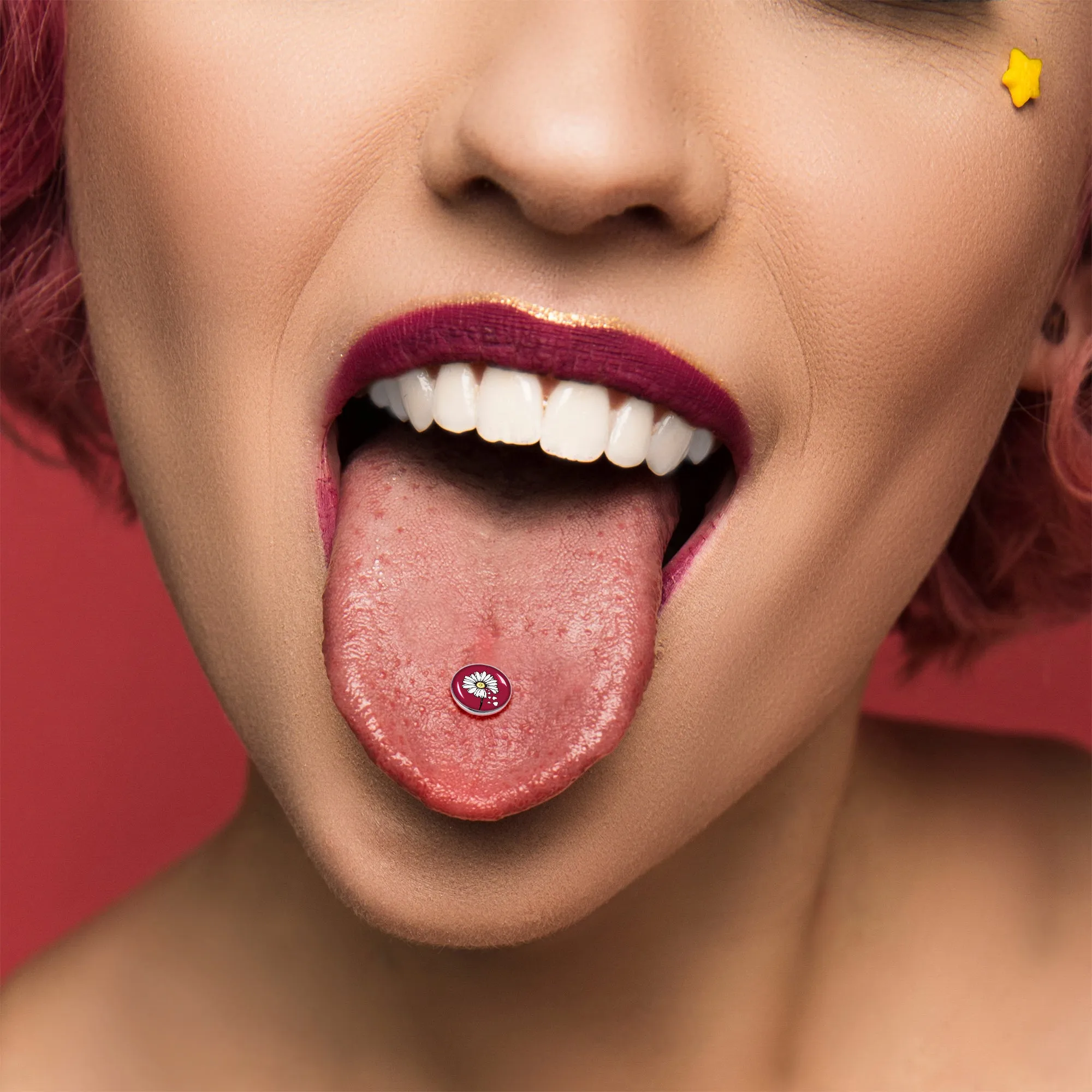 Love Me Not Flower Barbell Tongue Ring