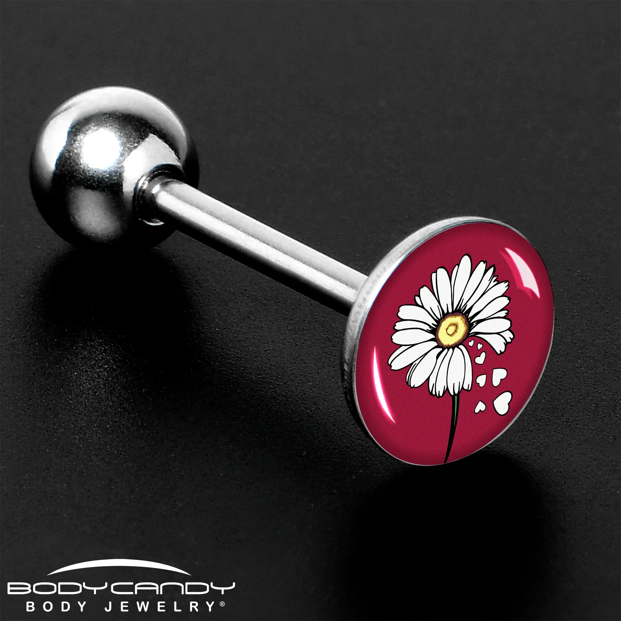 Love Me Not Flower Barbell Tongue Ring