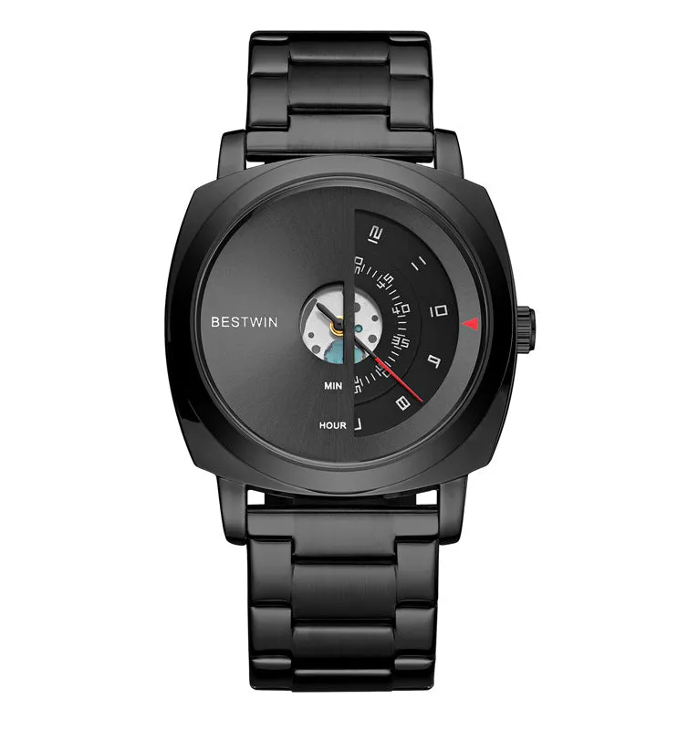 Luxury Men Watch Creative Turntable Numbers Display Concept Gold Dial Men's Quartz Wristwatch Casual Watches Business Man Clock