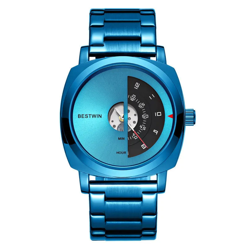Luxury Men Watch Creative Turntable Numbers Display Concept Gold Dial Men's Quartz Wristwatch Casual Watches Business Man Clock