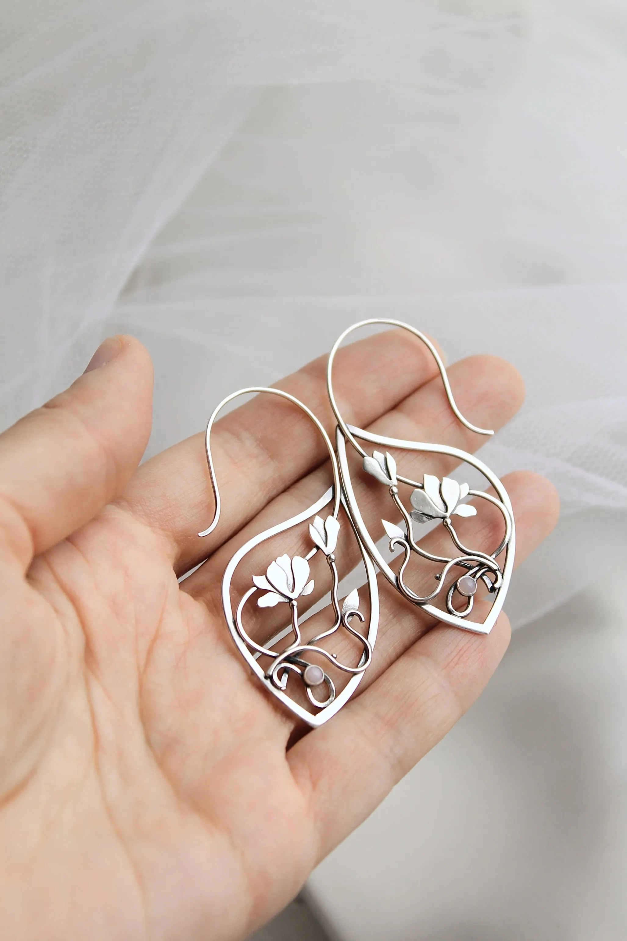 Magnolia flower earrings Design jewelry