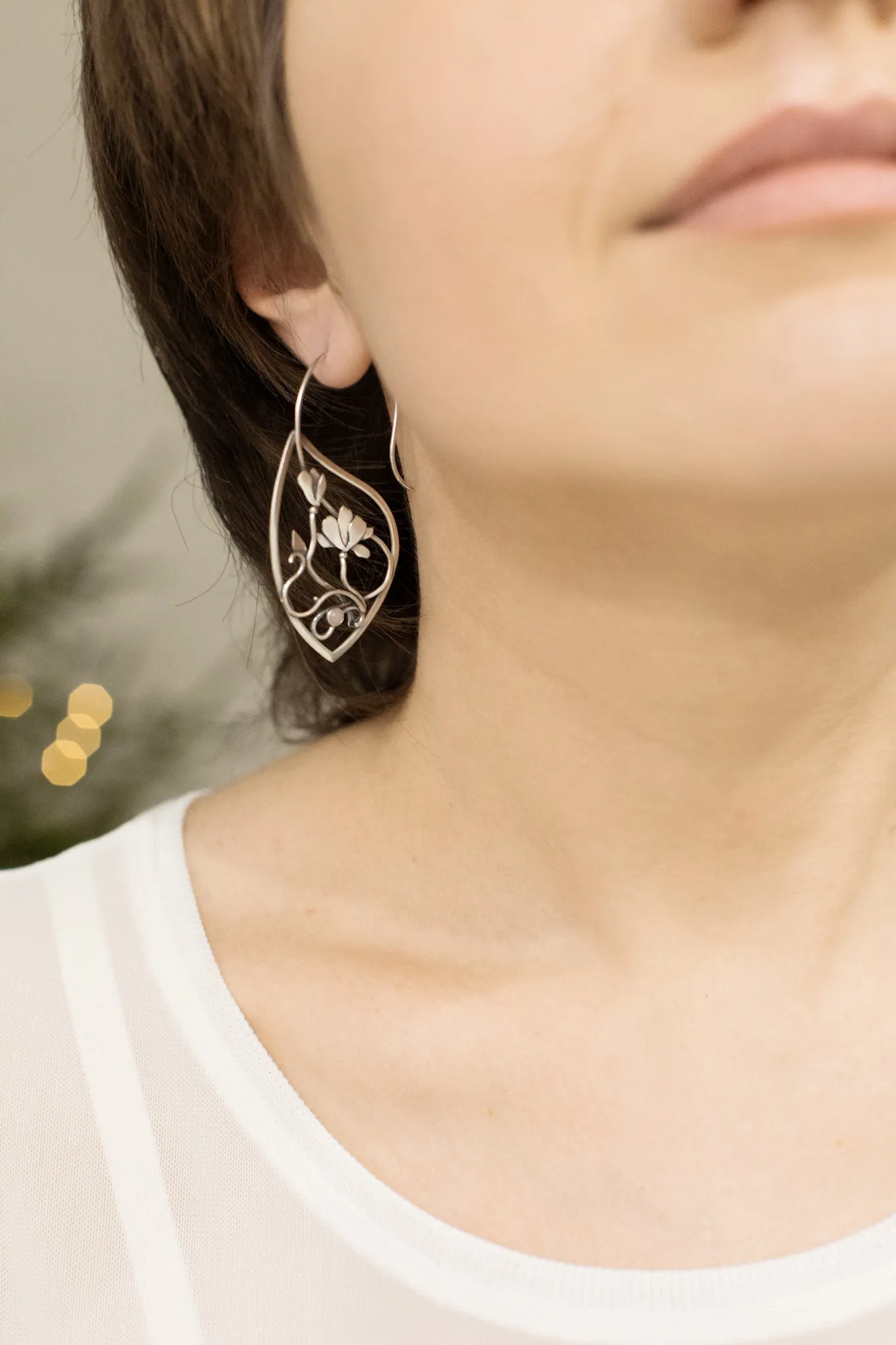 Magnolia flower earrings Design jewelry