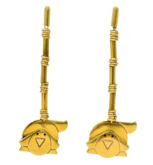 Manfredi Vintage Italian Enamel 18 Karat Gold Dog Long Drop Earrings