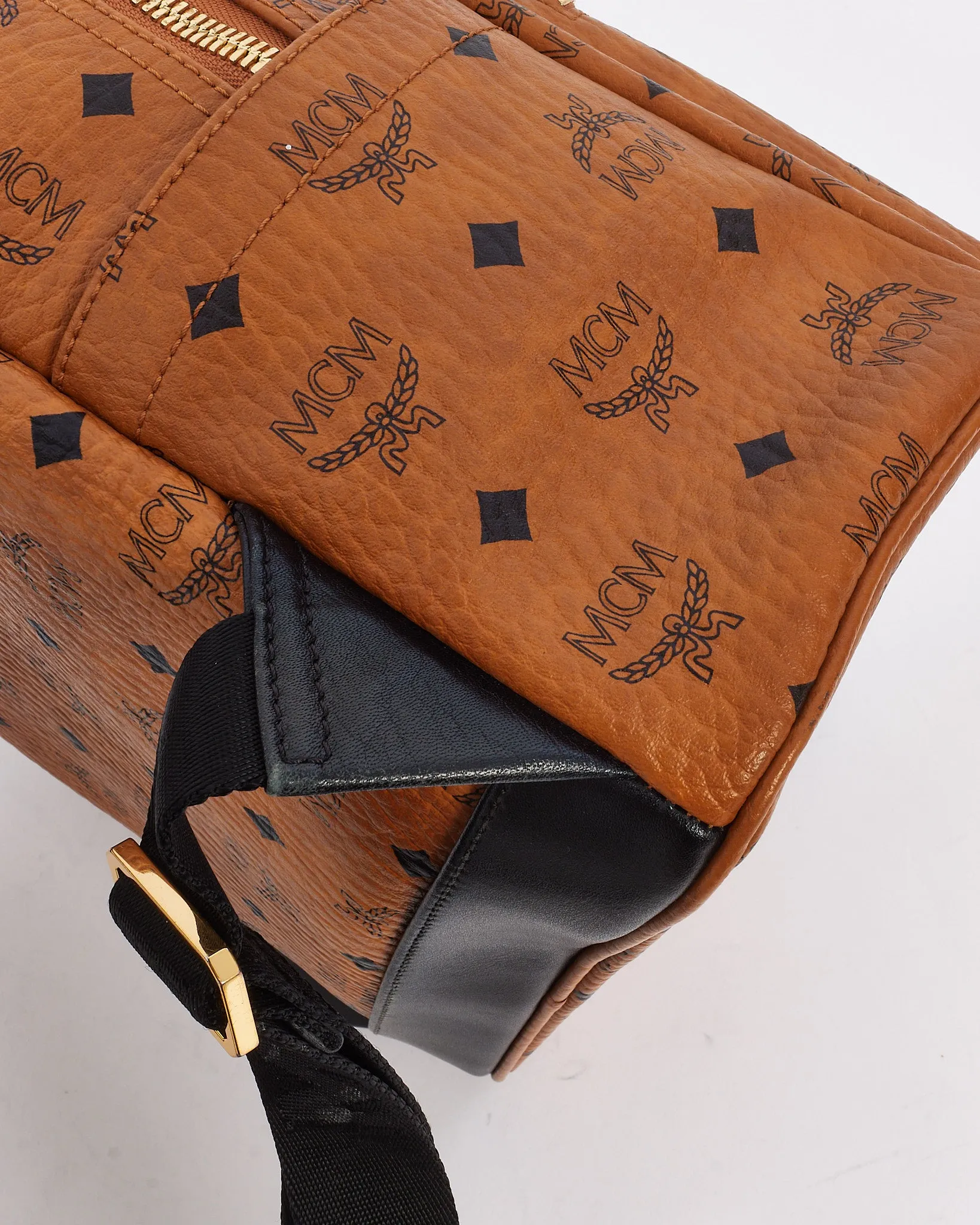 MCM Tan Leather Logo Visetos Small Backpack