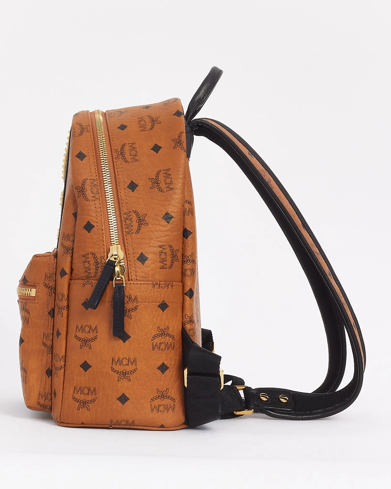 MCM Tan Leather Logo Visetos Small Backpack