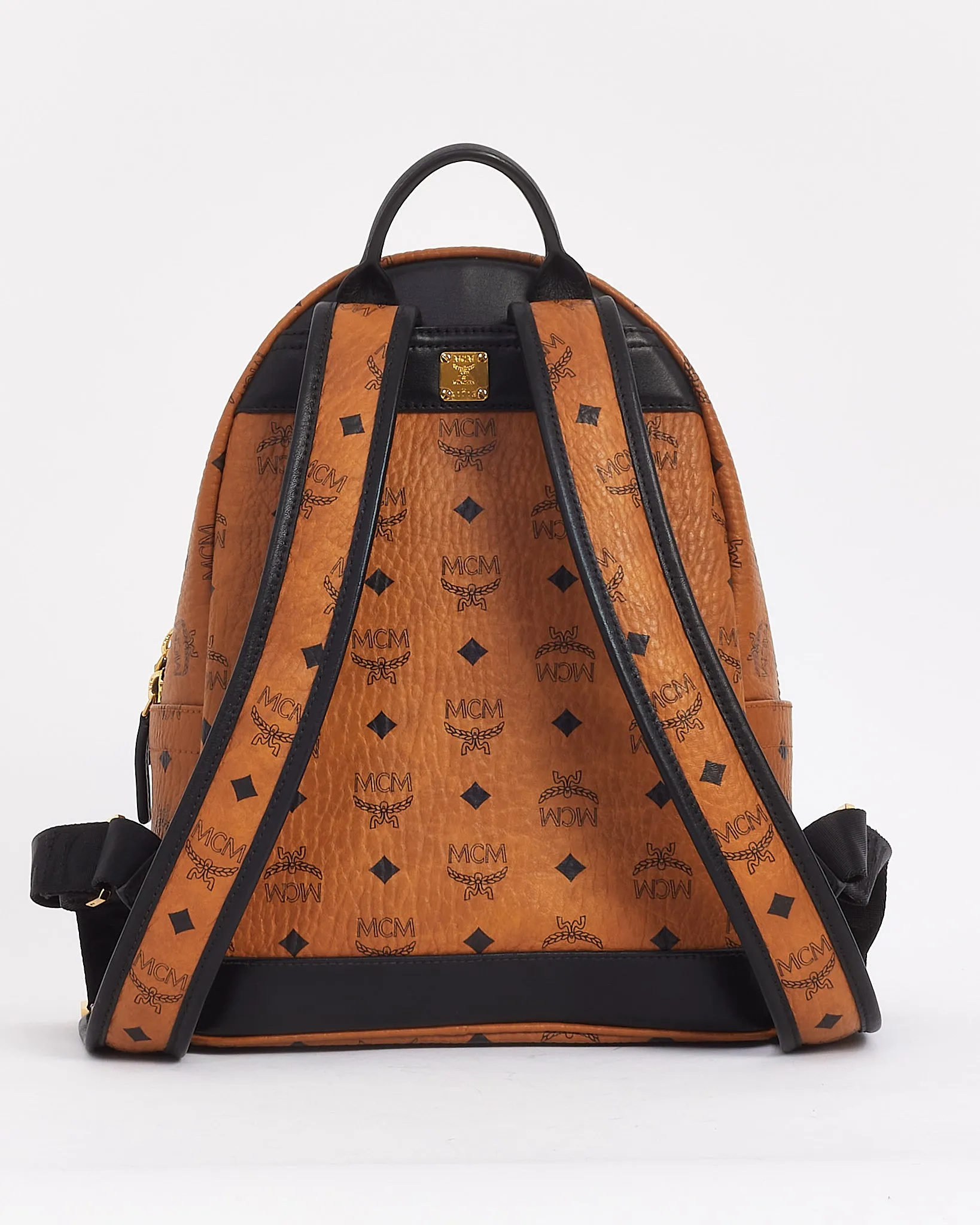 MCM Tan Leather Logo Visetos Small Backpack