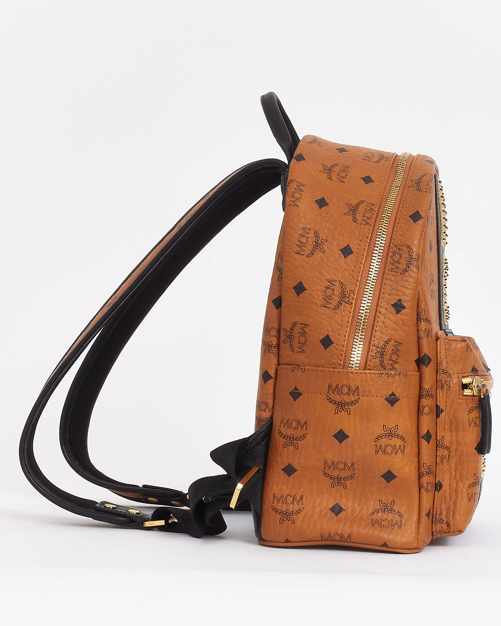 MCM Tan Leather Logo Visetos Small Backpack
