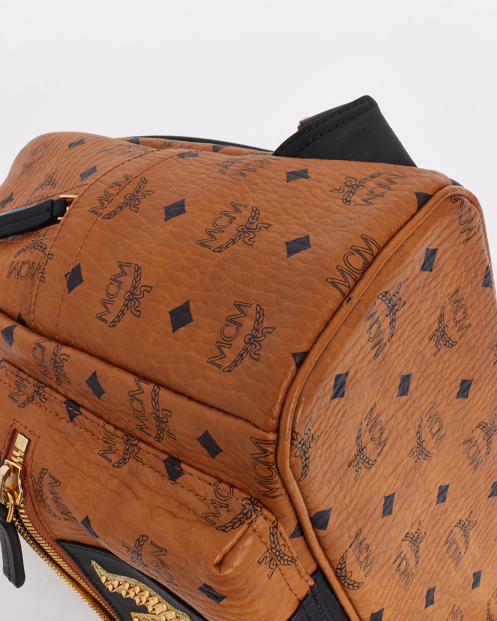 MCM Tan Leather Logo Visetos Small Backpack