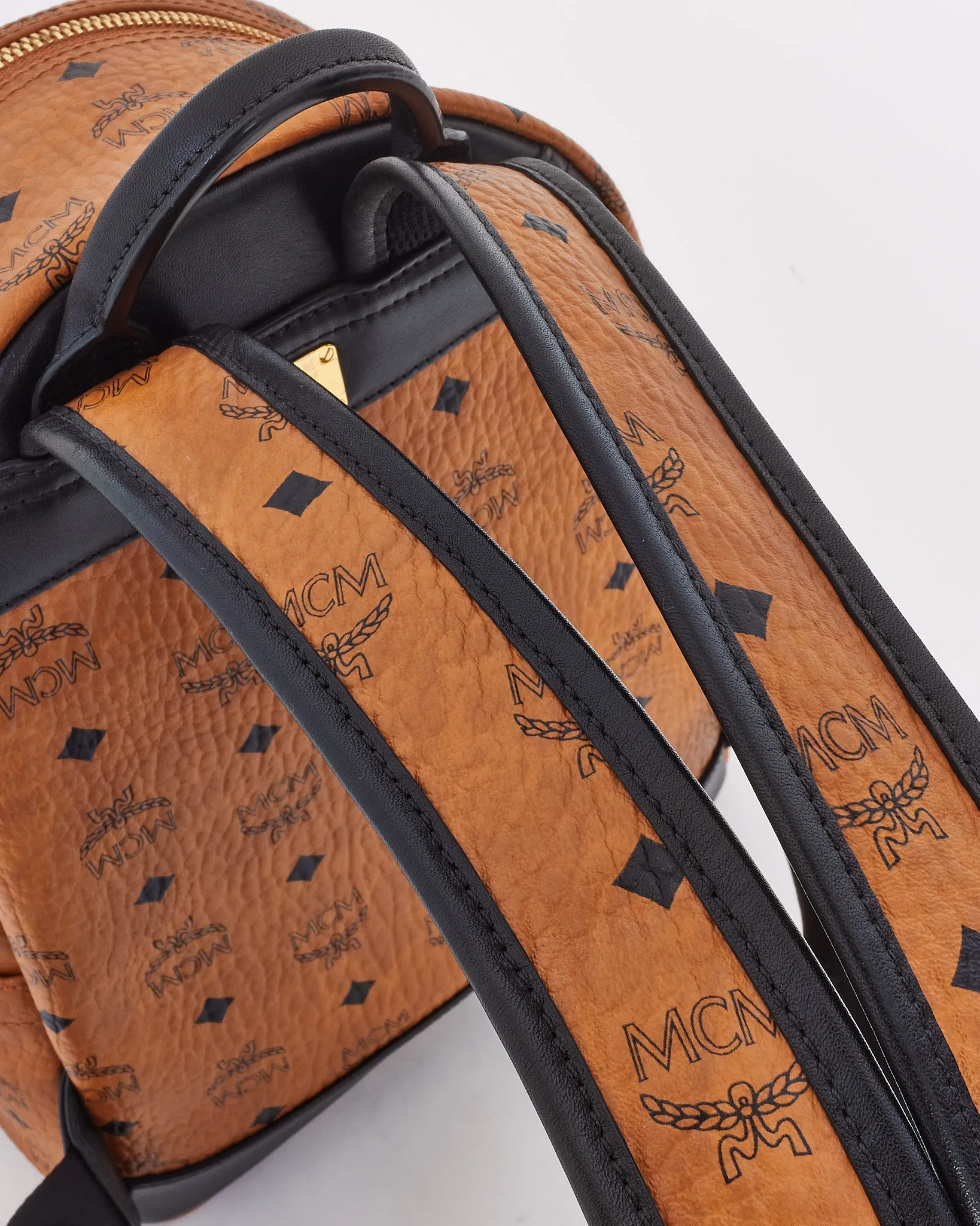 MCM Tan Leather Logo Visetos Small Backpack
