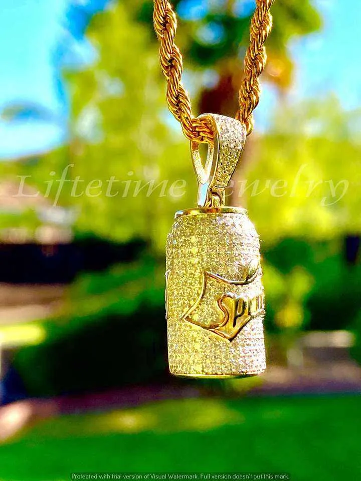 Men Rapper Jewelry Iced Out Brass Necklace Gold Plated Cubic Zircon Hip Hop Sprite Bottle Cup Pendant Necklace