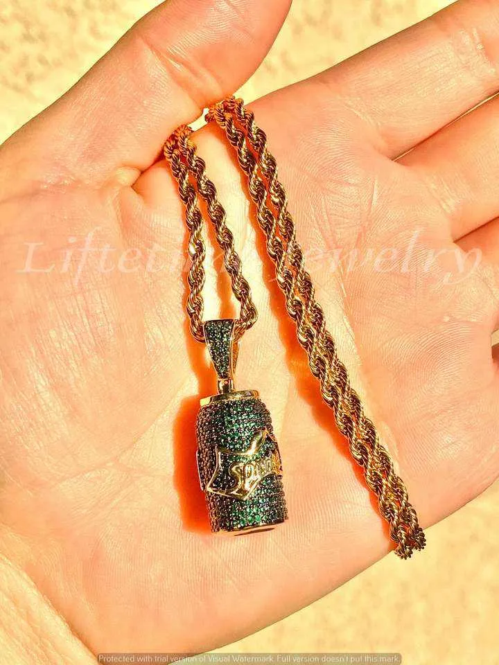 Men Rapper Jewelry Iced Out Brass Necklace Gold Plated Cubic Zircon Hip Hop Sprite Bottle Cup Pendant Necklace