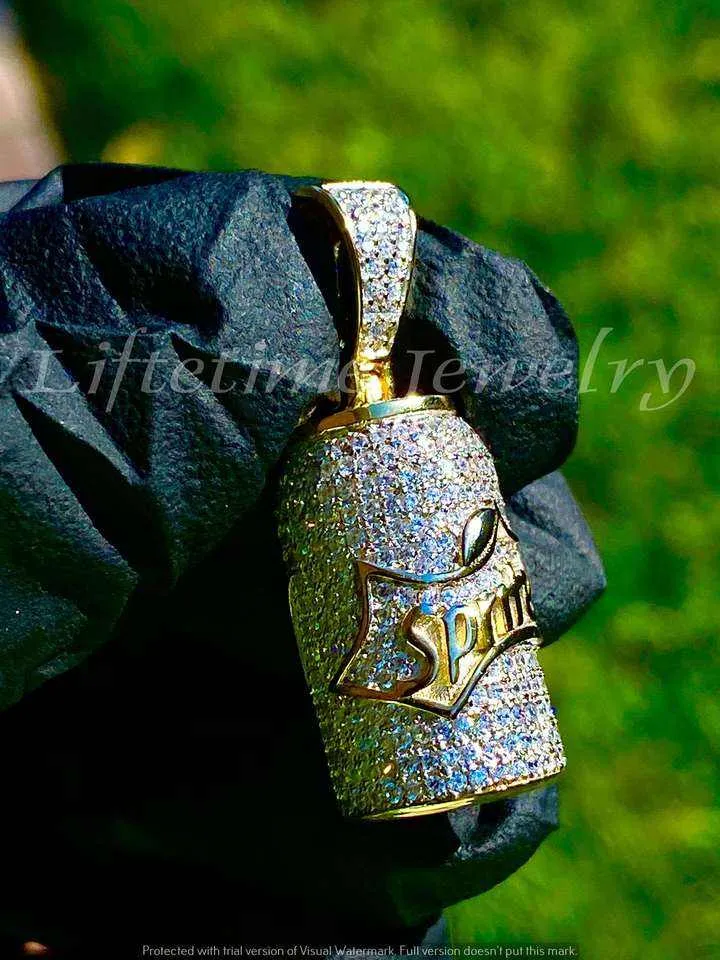Men Rapper Jewelry Iced Out Brass Necklace Gold Plated Cubic Zircon Hip Hop Sprite Bottle Cup Pendant Necklace