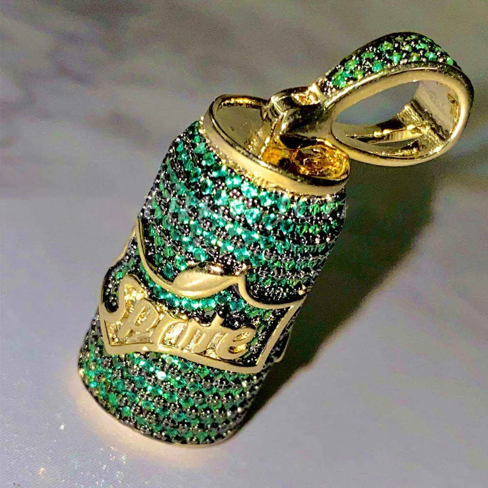Men Rapper Jewelry Iced Out Brass Necklace Gold Plated Cubic Zircon Hip Hop Sprite Bottle Cup Pendant Necklace