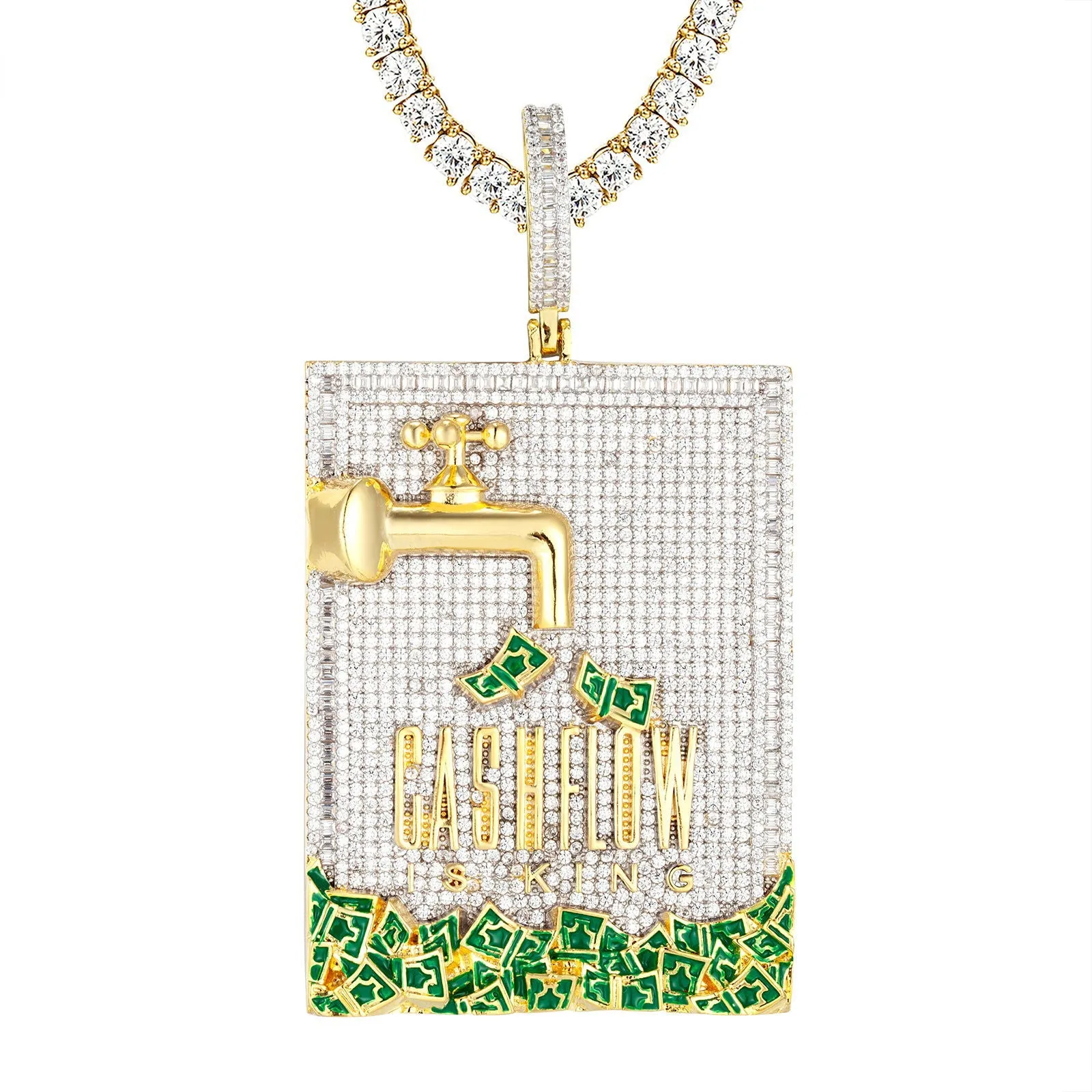 Mens Cash Flow Icy Money Dollar Green Bill Custom Pendant