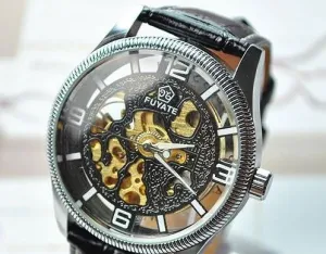 Men's Leather Strap Mechanical Watch