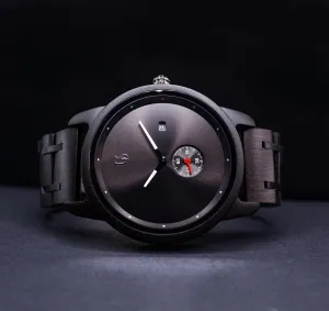 Mens Minimalist Round Black Wooden Watches/Wood & Stainless Steel Combined Watch Band,Wood and Metal Watch