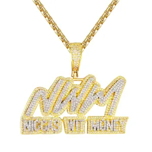 Mens Money Double Layer Hip Hop Icy Street Custom Pendant 14k Gold Tone