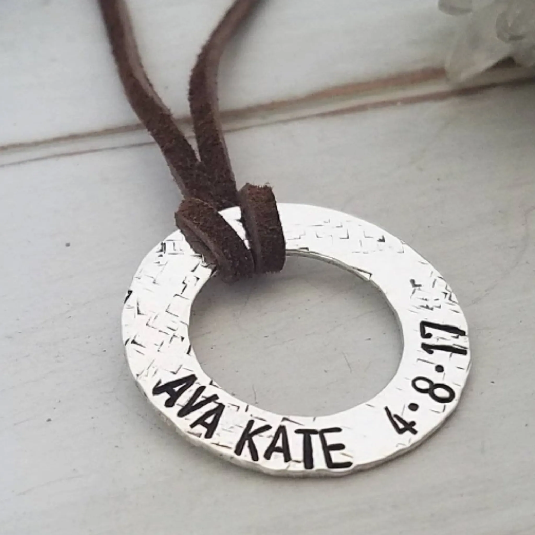 Men's Personalized Washer Necklace - Sterling Silver - Daddy Necklace