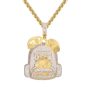 Mens Trap Money Duffle Bag Yellow Tone Icy Silver Pendant