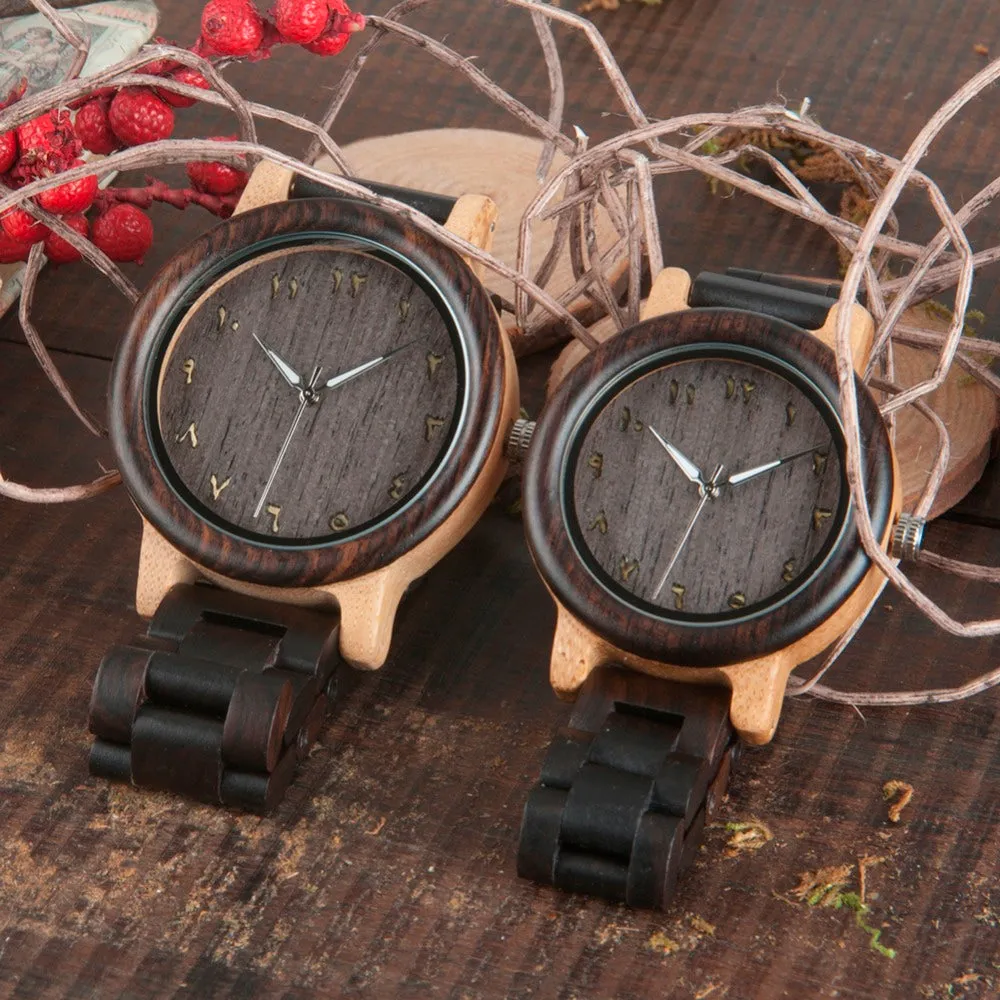 Men's/Women's Couple's Arabic Numerals Ebony Band Wooden Watches in Gift Box