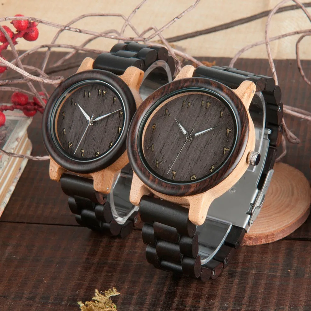 Men's/Women's Couple's Arabic Numerals Ebony Band Wooden Watches in Gift Box