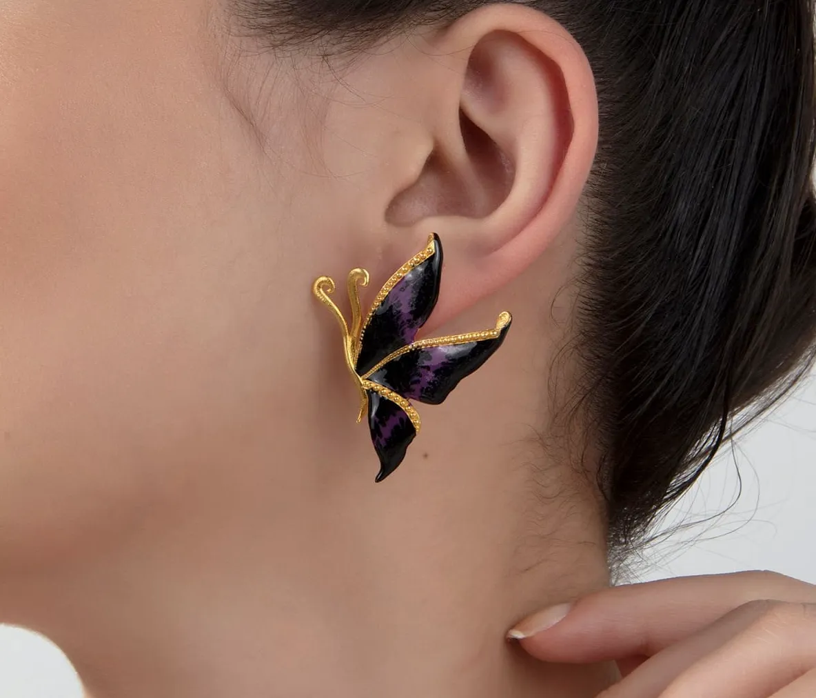Milou Black & Purple Butterfly Earrings
