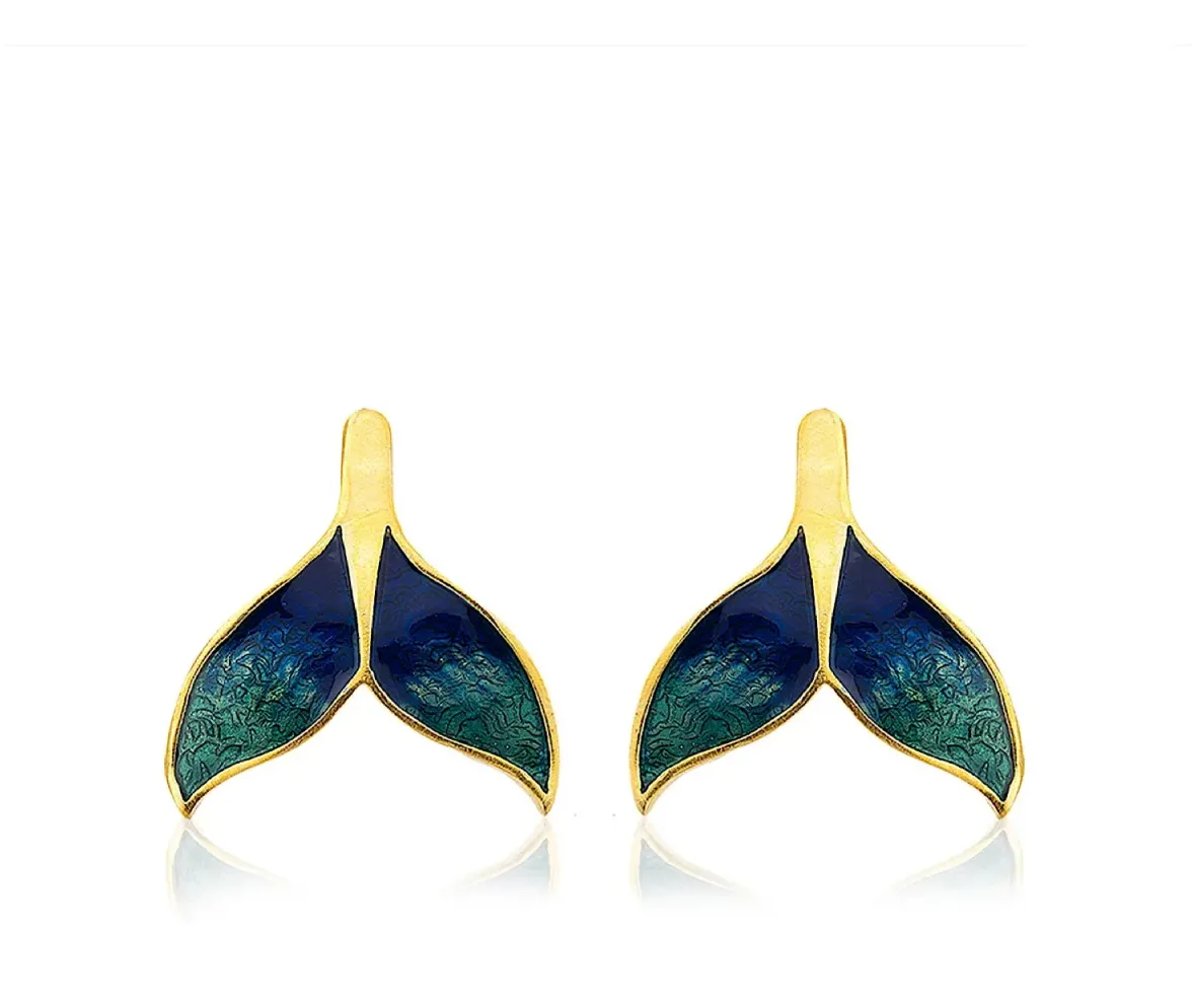 Milou Green & Navy Blue Whale Tail Earrings