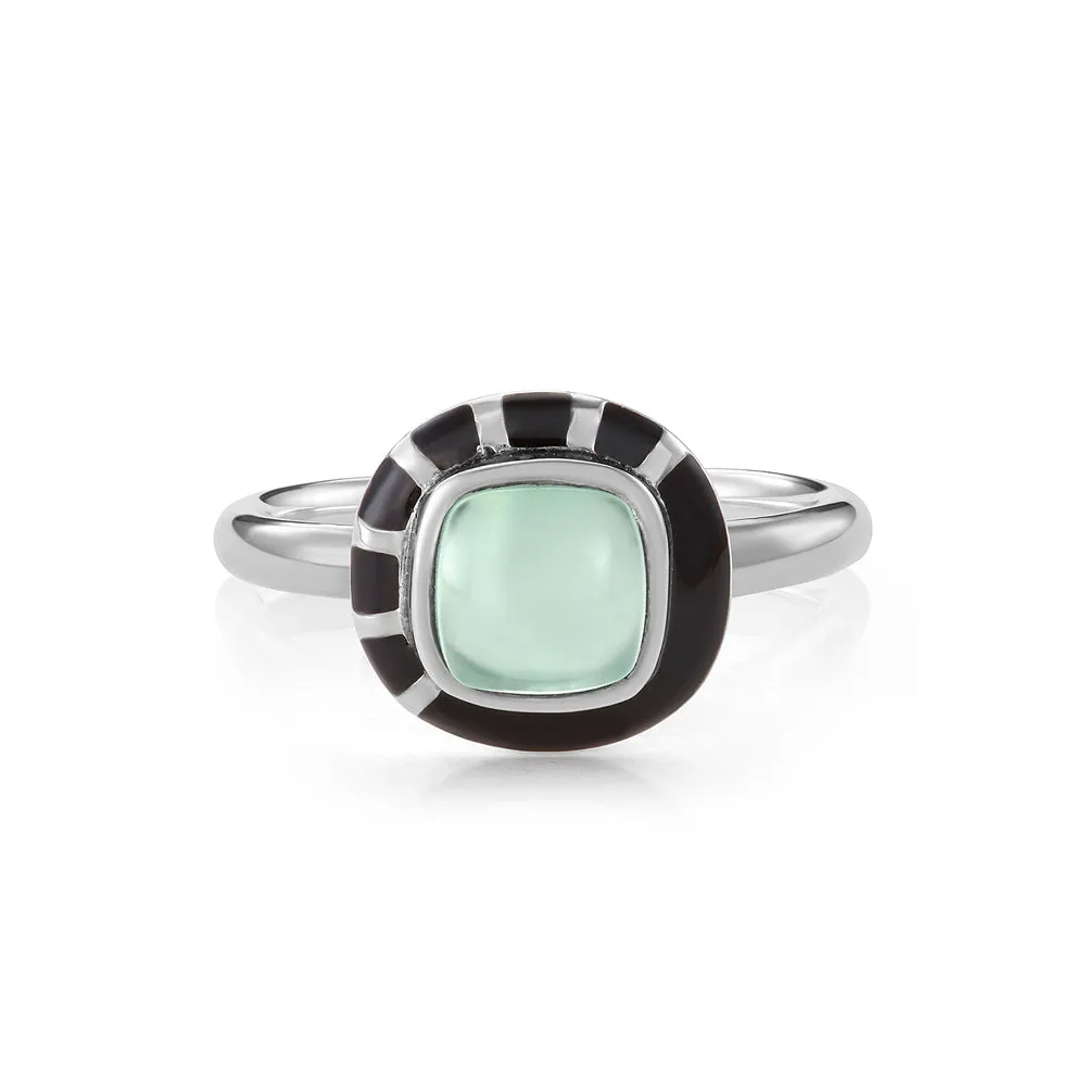 MINI GEO GREEN CHALCEDONY BLACK LINE RING