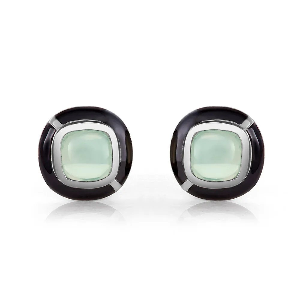 MINI GEO GREEN CHALCEDONY EARRING BLACK