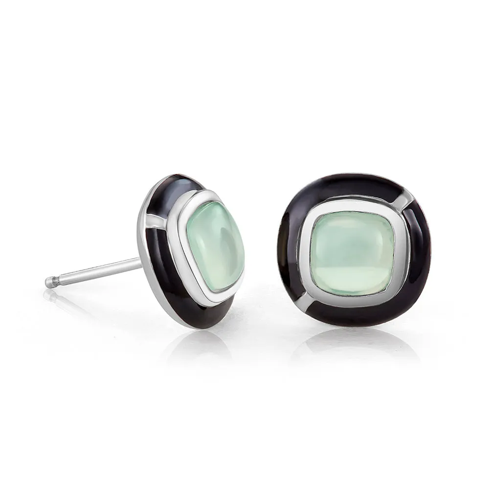 MINI GEO GREEN CHALCEDONY EARRING BLACK