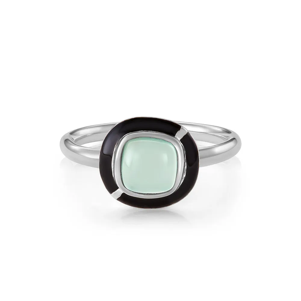 MINI GEO GREEN CHALCEDONY RING BLACK