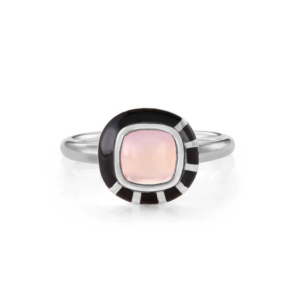 MINI GEO PINK CHALCEDONY BLACK LINE RING