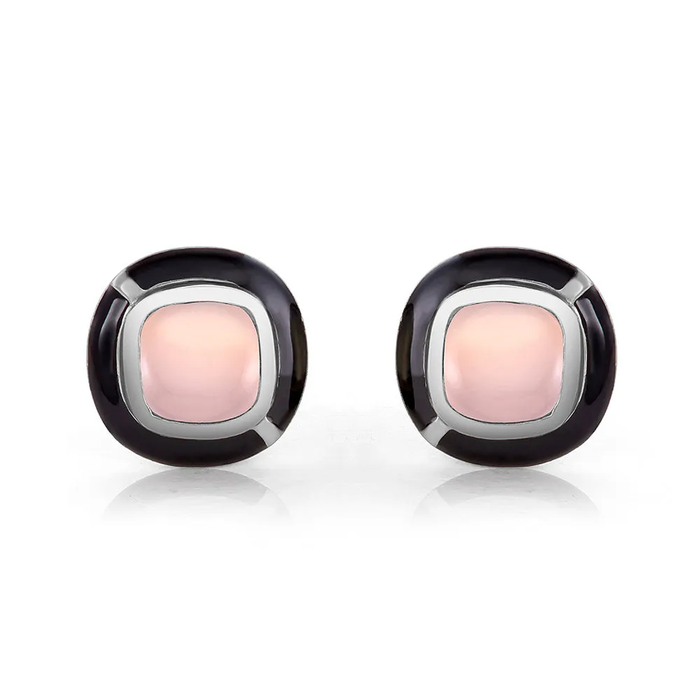 MINI GEO PINK CHALCEDONY EARRING BLACK