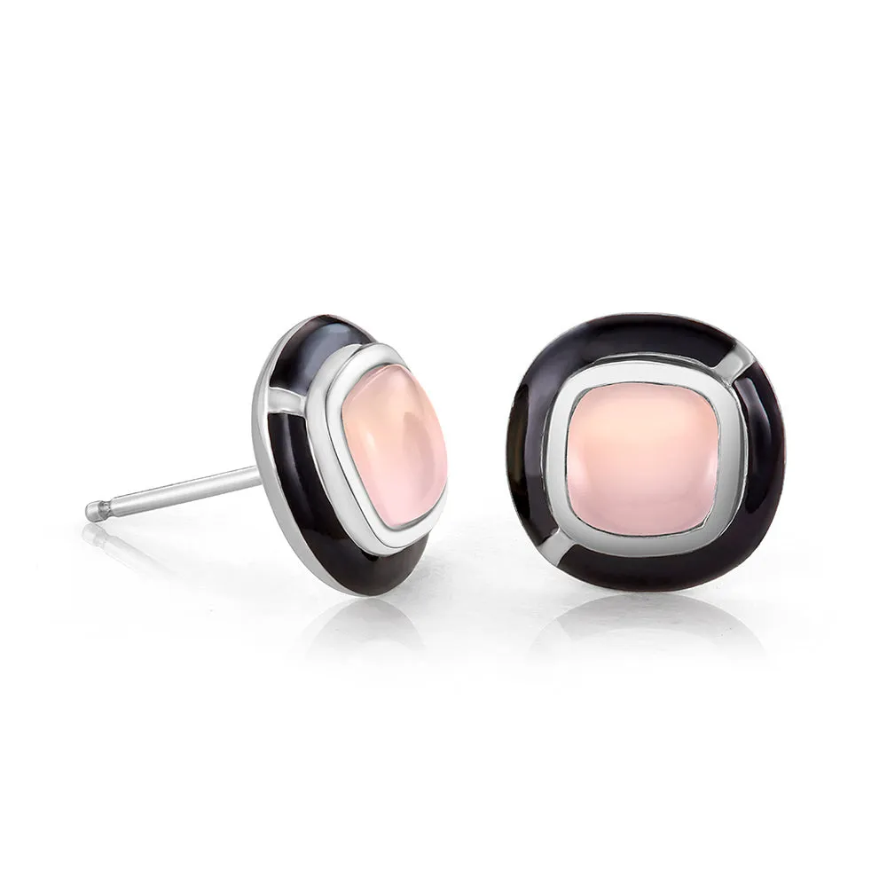 MINI GEO PINK CHALCEDONY EARRING BLACK