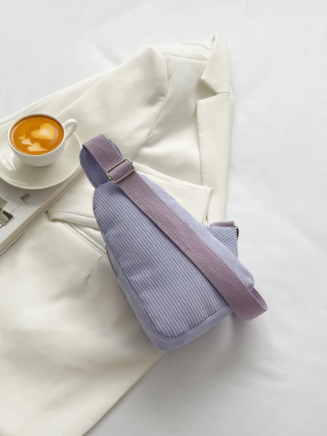 Mini Minimalist Corduroy Sling Bag - Purple