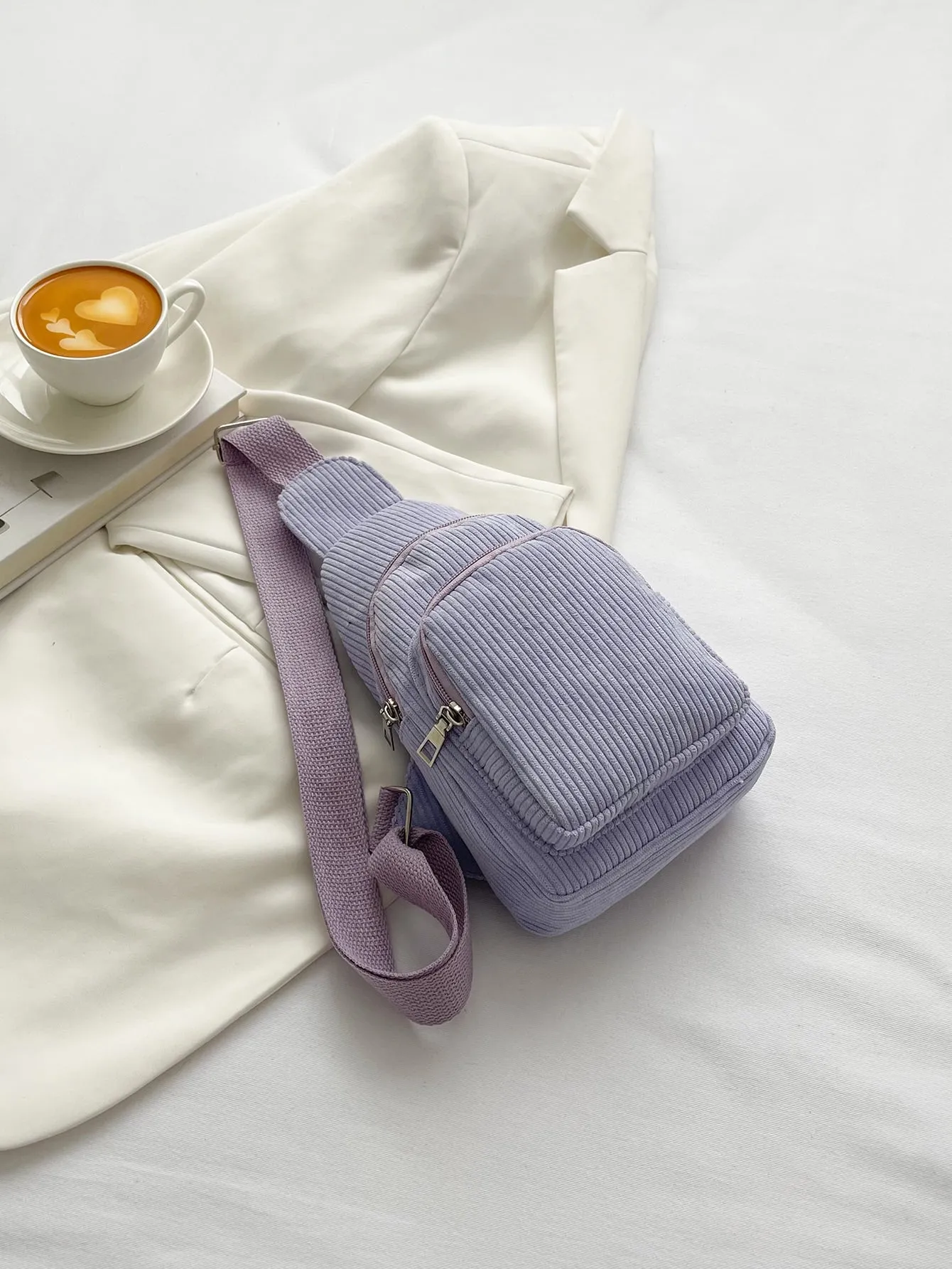 Mini Minimalist Corduroy Sling Bag - Purple