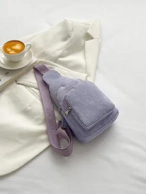 Mini Minimalist Corduroy Sling Bag - Purple