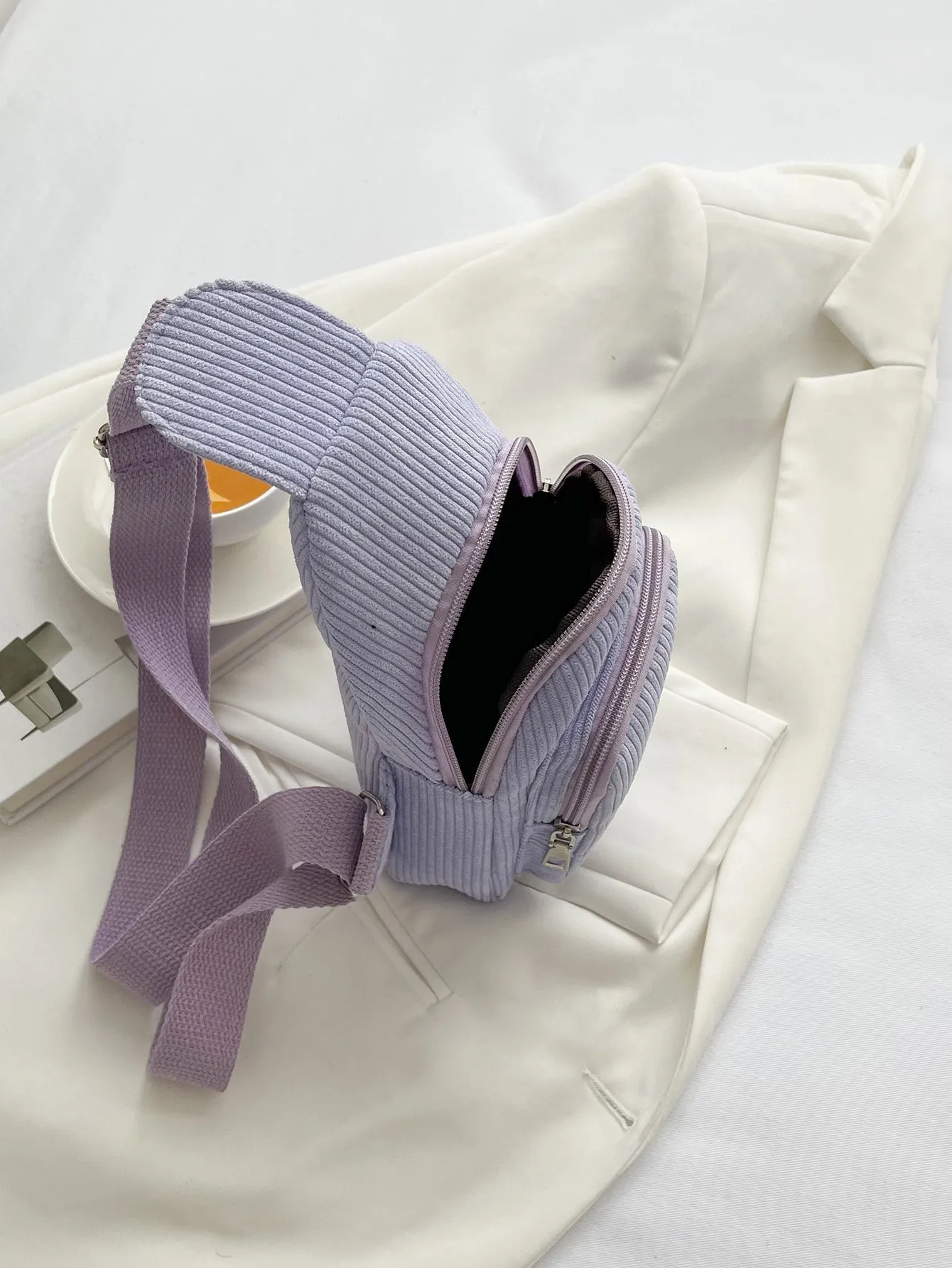 Mini Minimalist Corduroy Sling Bag - Purple
