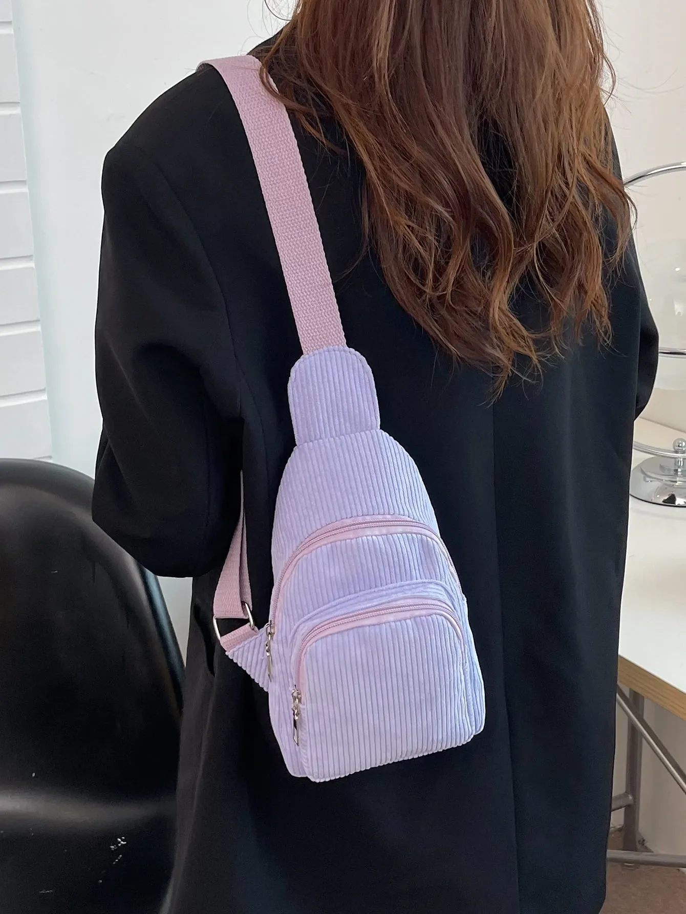 Mini Minimalist Corduroy Sling Bag - Purple