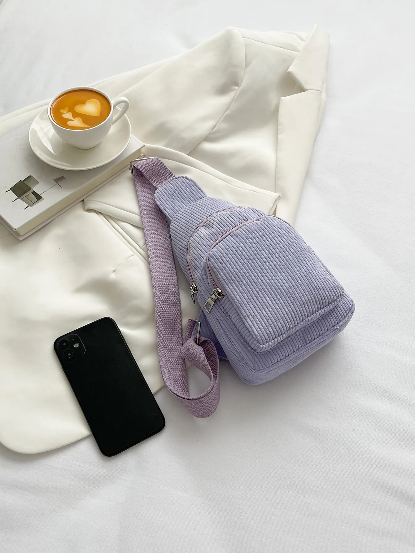 Mini Minimalist Corduroy Sling Bag - Purple